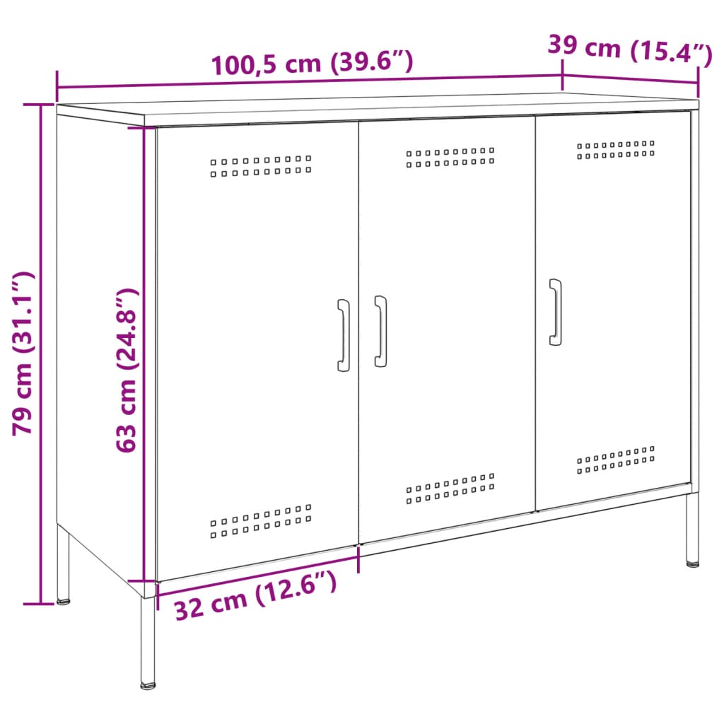 vidaXL Buffet vert olive 100,5x39x79 cm acier laminé à froid