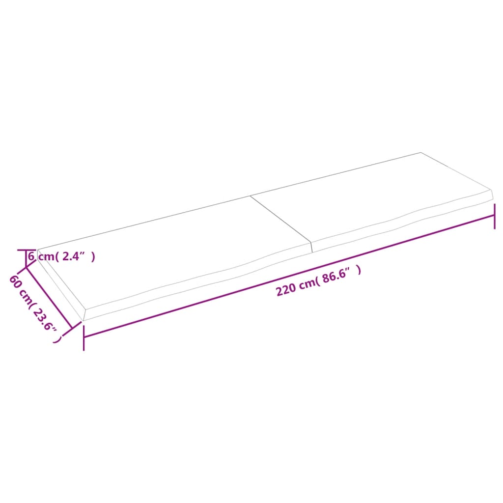 vidaXL Comptoir de salle de bain marron 220x60x(2-6) cm bois traité