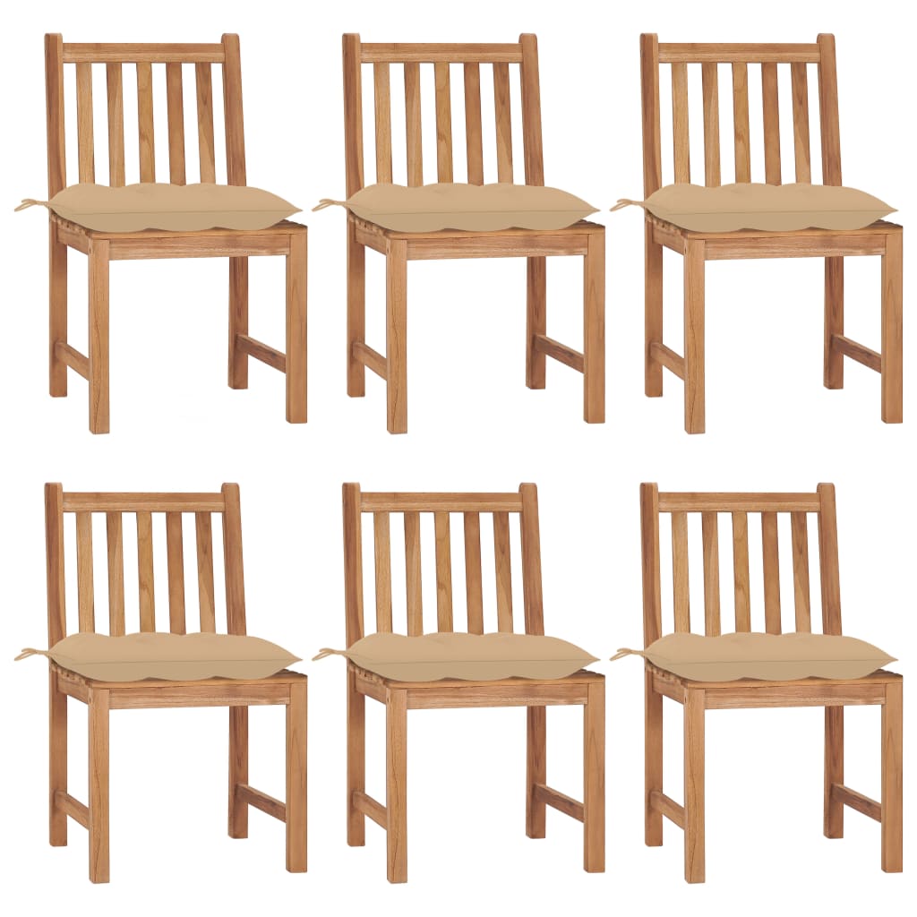 vidaXL Chaises de jardin lot de 6 avec coussins Bois de teck massif