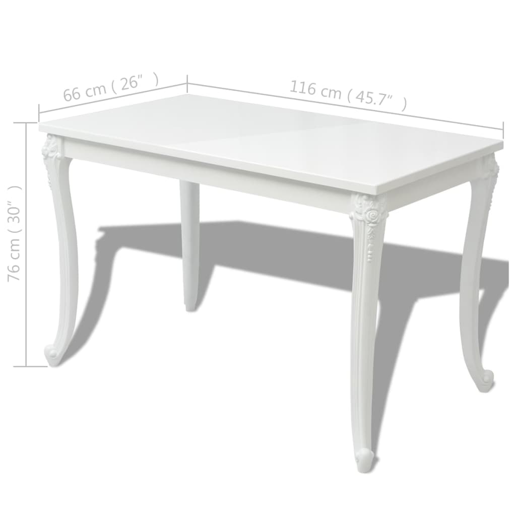 vidaXL Table de salle à manger 116 x 66 x 76 cm Blanc haute brillance
