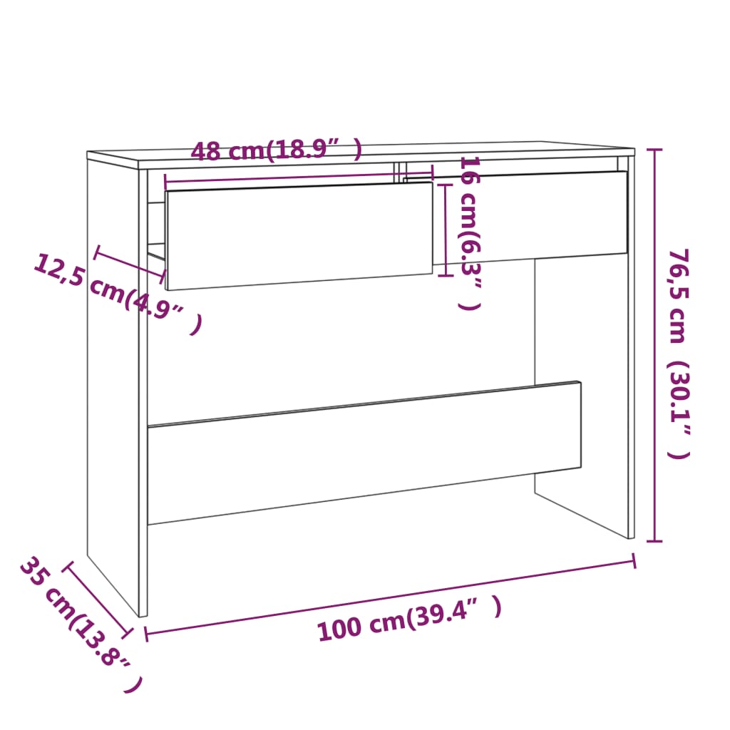 vidaXL Table console blanc 100x35x76,5 cm bois d'ingénierie