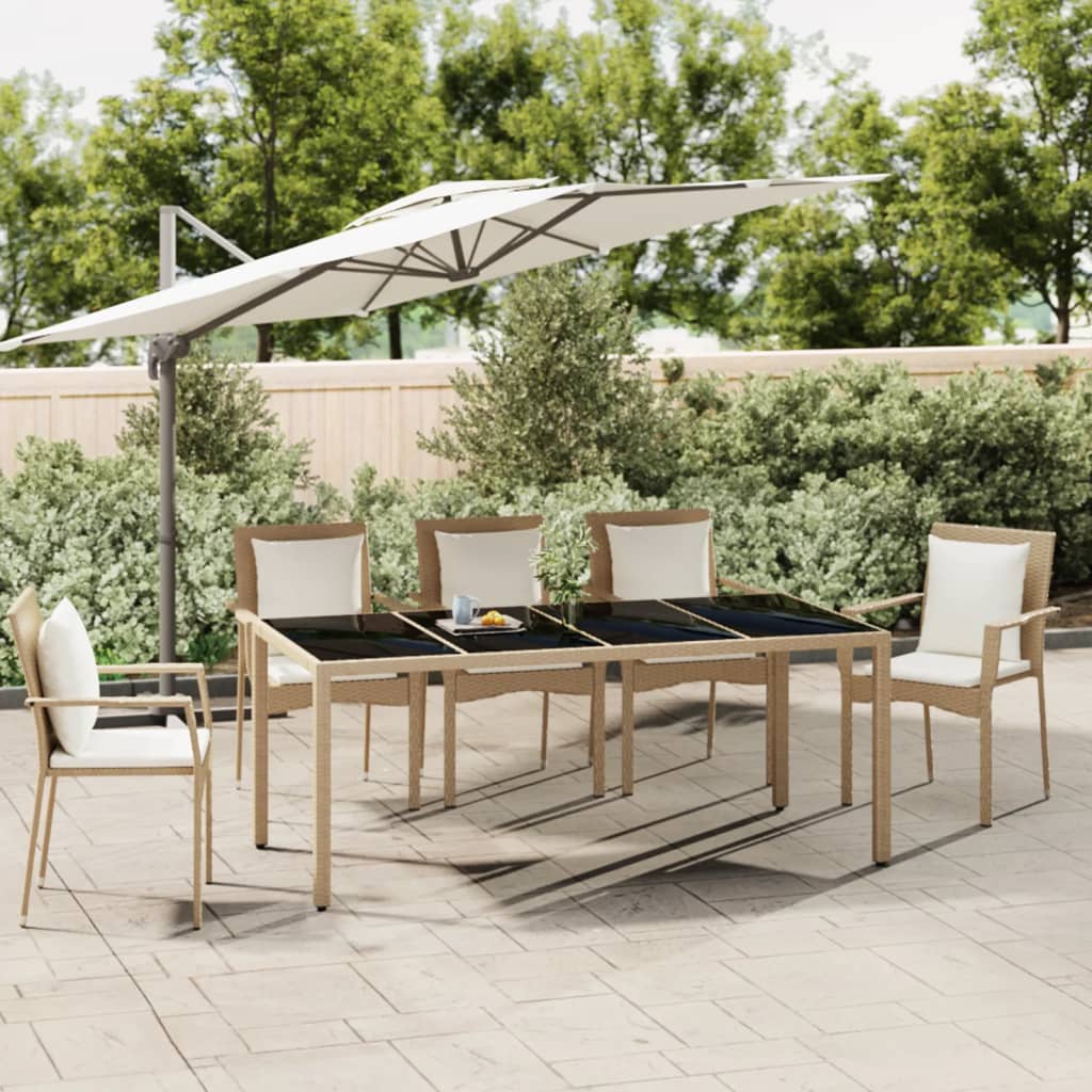 vidaXL Table de jardin plateau en verre Résine tressée verre trempé