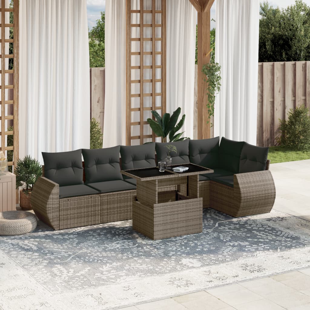 vidaXL Salon de jardin avec coussins 7 pcs gris résine tressée