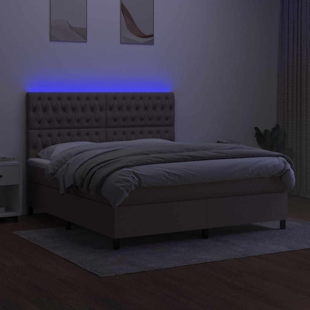 vidaXL Sommier à lattes de lit et matelas et LED Taupe 180x200cm Tissu