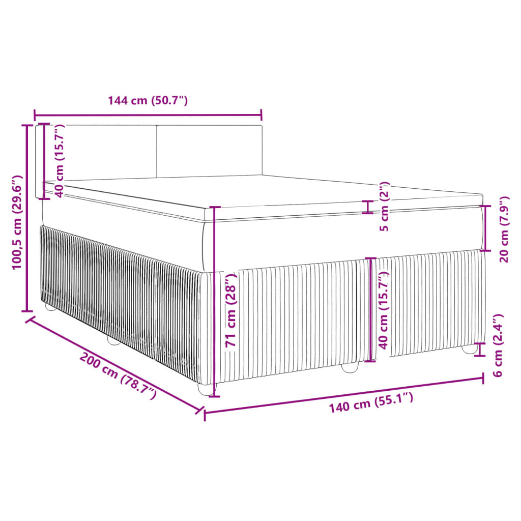 vidaXL Sommier à lattes de lit avec matelas Noir 140x200 cm Tissu