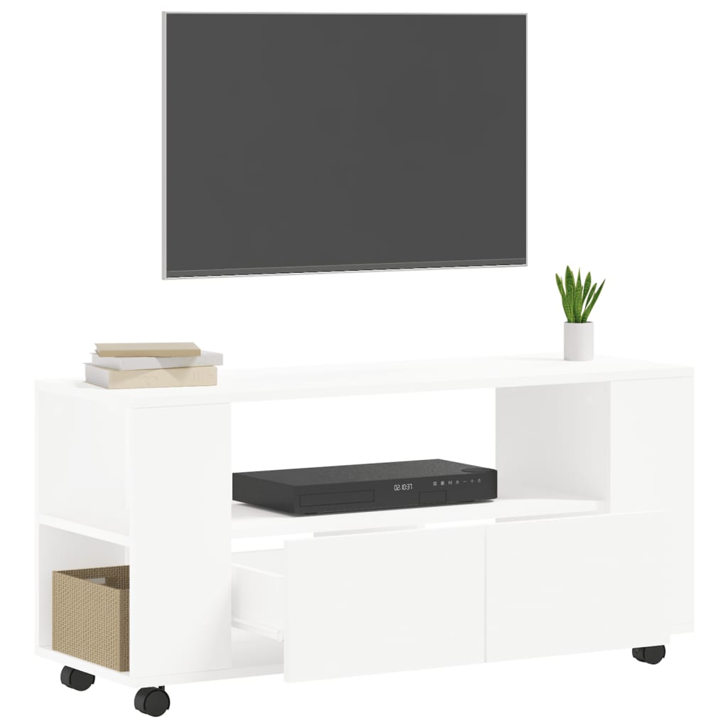 vidaXL Meuble TV blanc 102x34,5x43 cm bois d'ingénierie