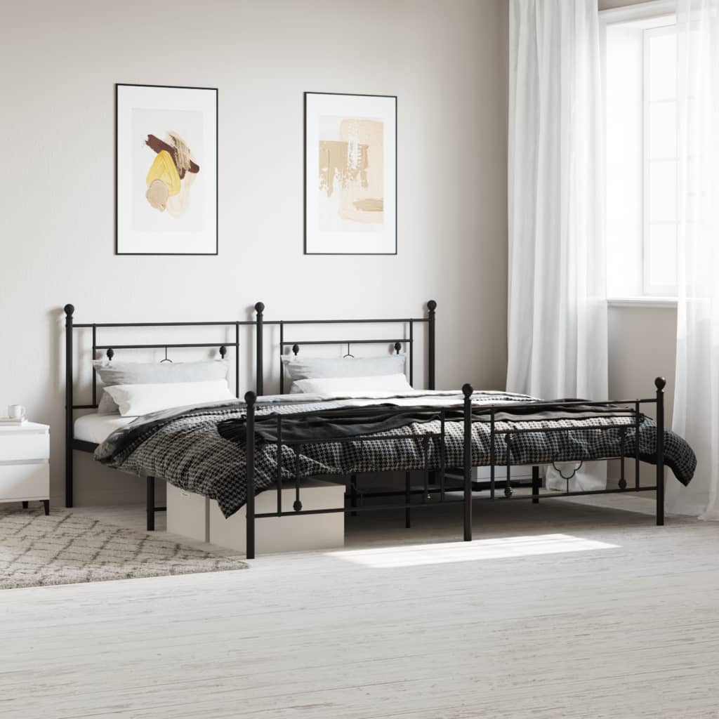 vidaXL Cadre de lit métal sans matelas avec pied de lit noir 200x200cm