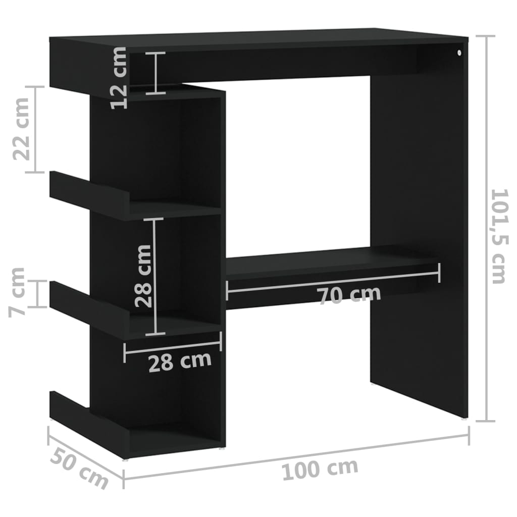 vidaXL Table de bar étagère de rangement Noir 100x50x101,5 cm