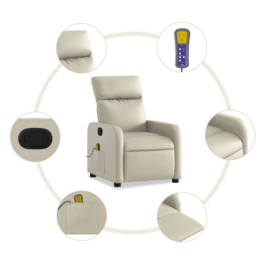 vidaXL Fauteuil inclinable de massage Crème Similicuir