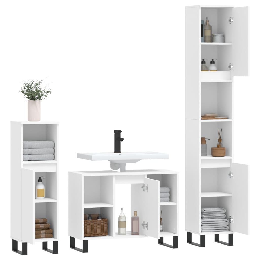 vidaXL Ensemble de meubles salle de bain 3 pcs blanc bois d'ingénierie