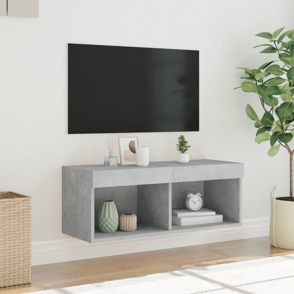 vidaXL Meuble TV avec lumières LED gris béton 80x30x30 cm