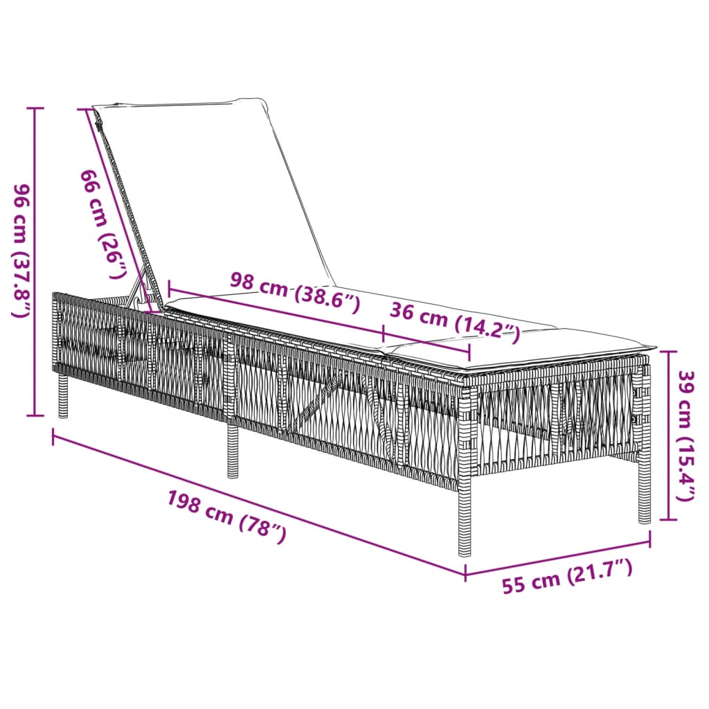 vidaXL Chaises longues avec coussins lot de 2 gris résine tressée