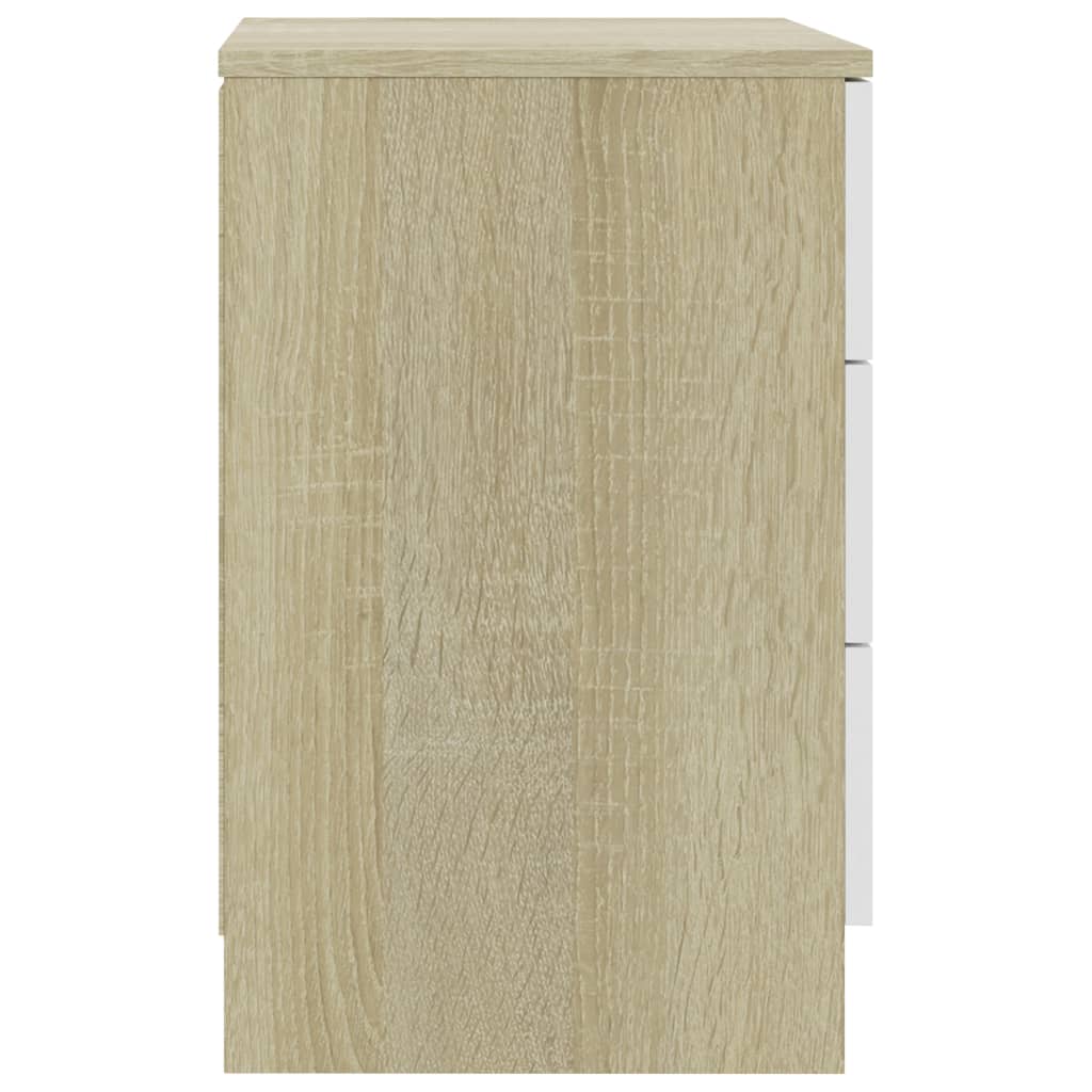 vidaXL Table de chevet Blanc et chêne Sonoma 38x35x56 cm Aggloméré