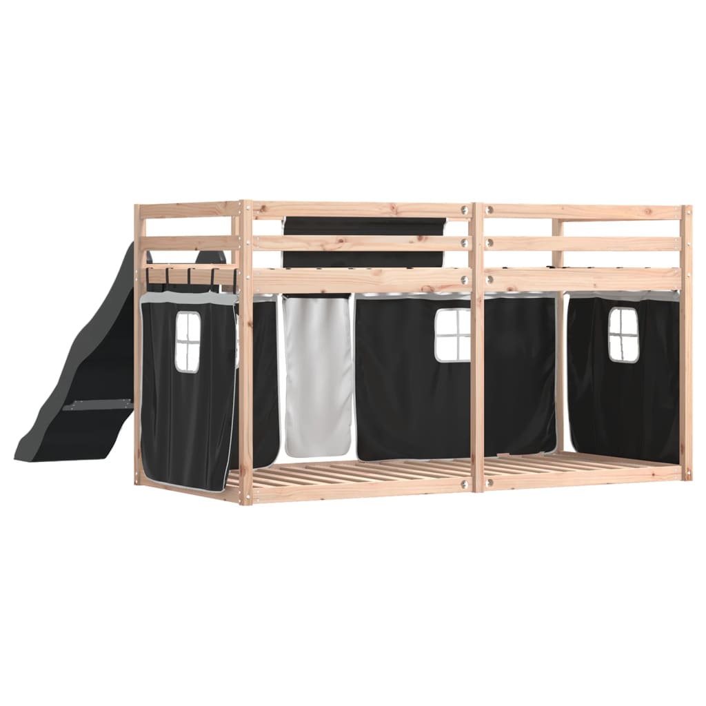 vidaXL Lit superposé sans matelas avec toboggan blanc noir 90x200 cm