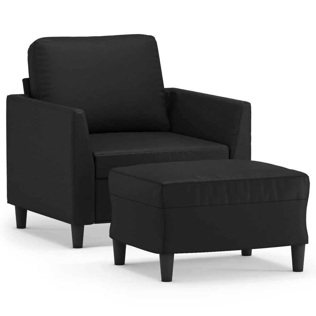 vidaXL Fauteuil avec repose-pied Noir 60 cm Similicuir