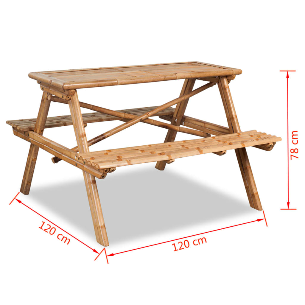 vidaXL Table de pique-nique 120 x 120 x 78 cm Bambou