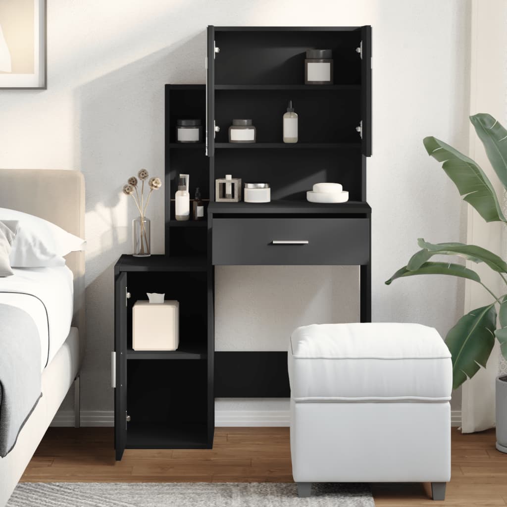 vidaXL Coiffeuse avec armoire noir 80x35x132 cm