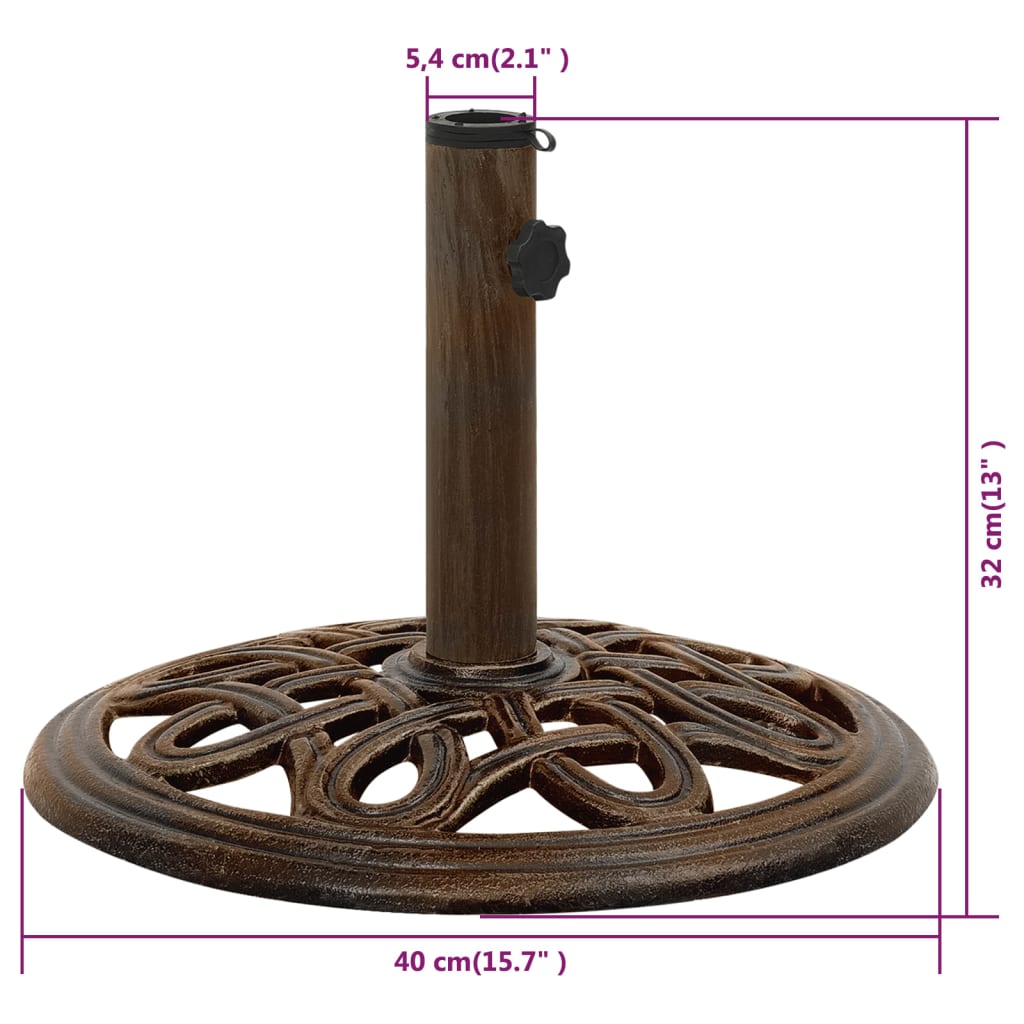 vidaXL Socle de parasol Bronze 40x40x32 cm Fonte