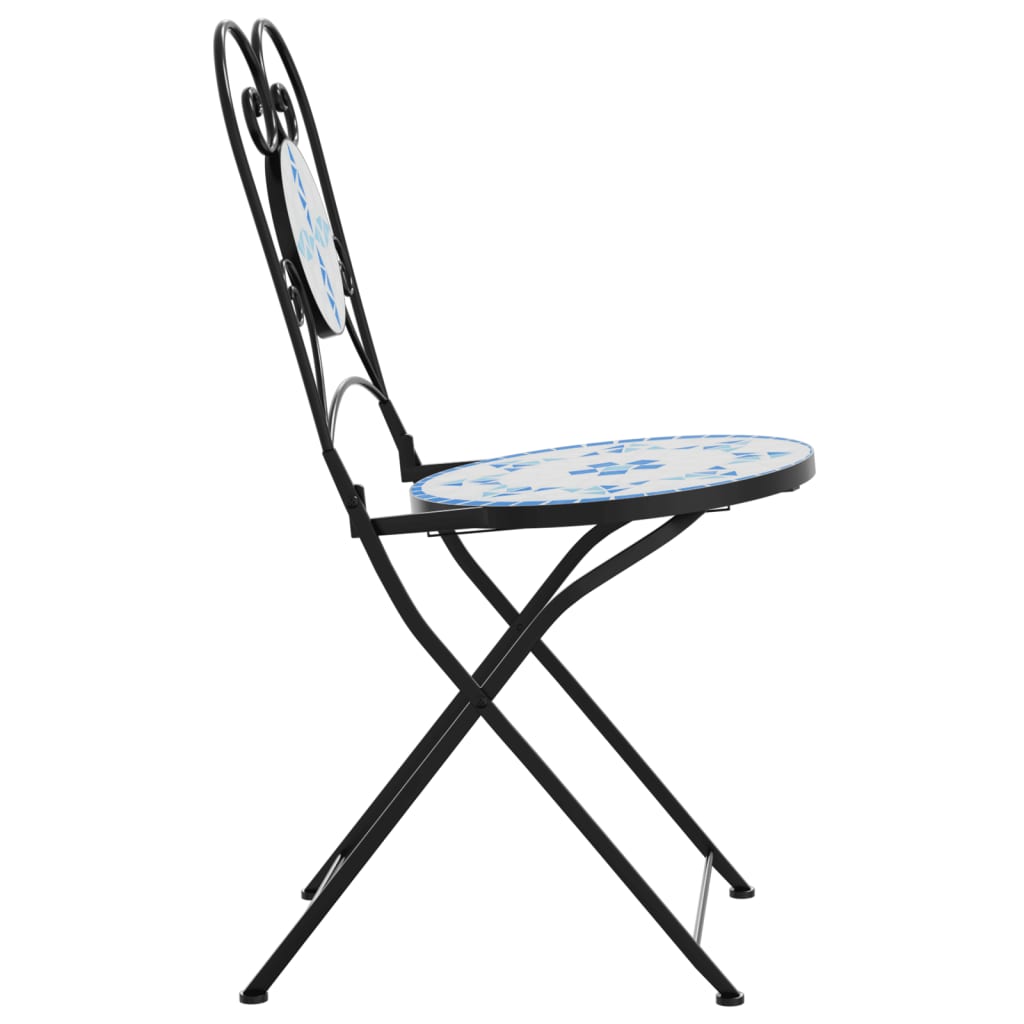 vidaXL Chaises de bistro pliables lot de 2 bleu et blanc céramique