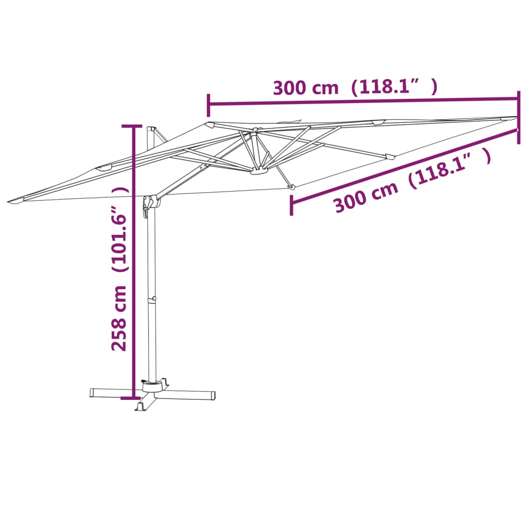 vidaXL Parasol déporté avec mât en aluminium Vert 300x300 cm