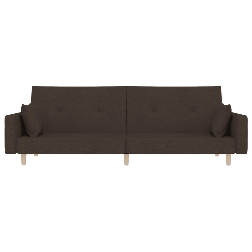 vidaXL Canapé-lit à 2 places avec deux oreillers marron foncé tissu