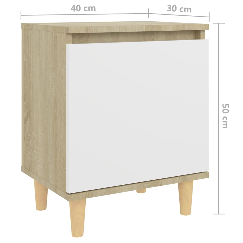 vidaXL Table de chevet pieds en bois Blanc et Chêne sonoma 40x30x50 cm