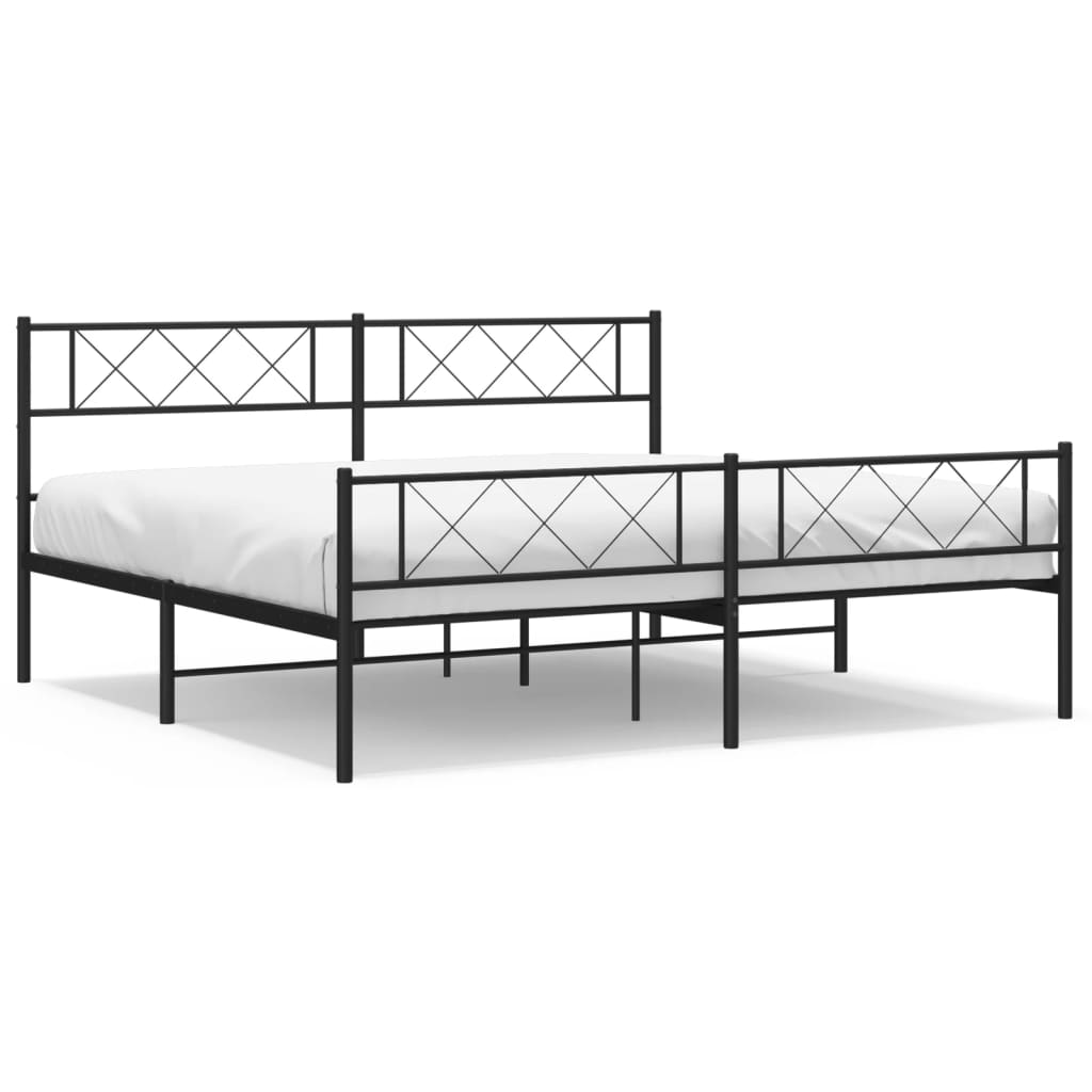 vidaXL Cadre de lit métal sans matelas avec pied de lit noir 200x200cm