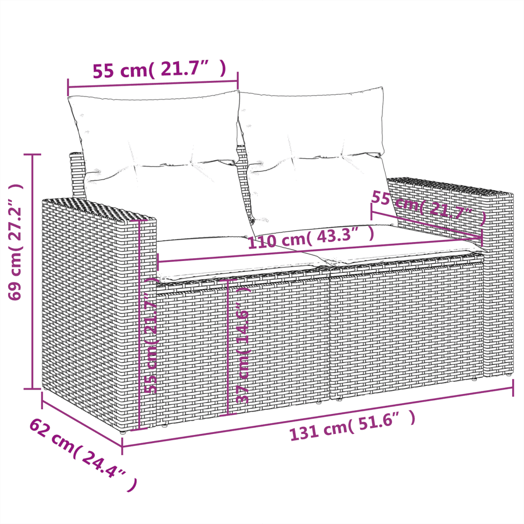 vidaXL Salon de jardin 9 pcs avec coussins gris résine tressée