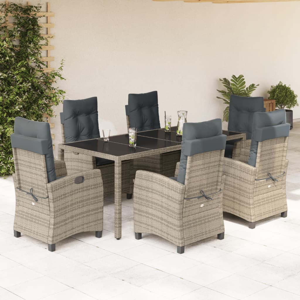 vidaXL Ensemble à manger de jardin et coussins 7 pcs gris rotin