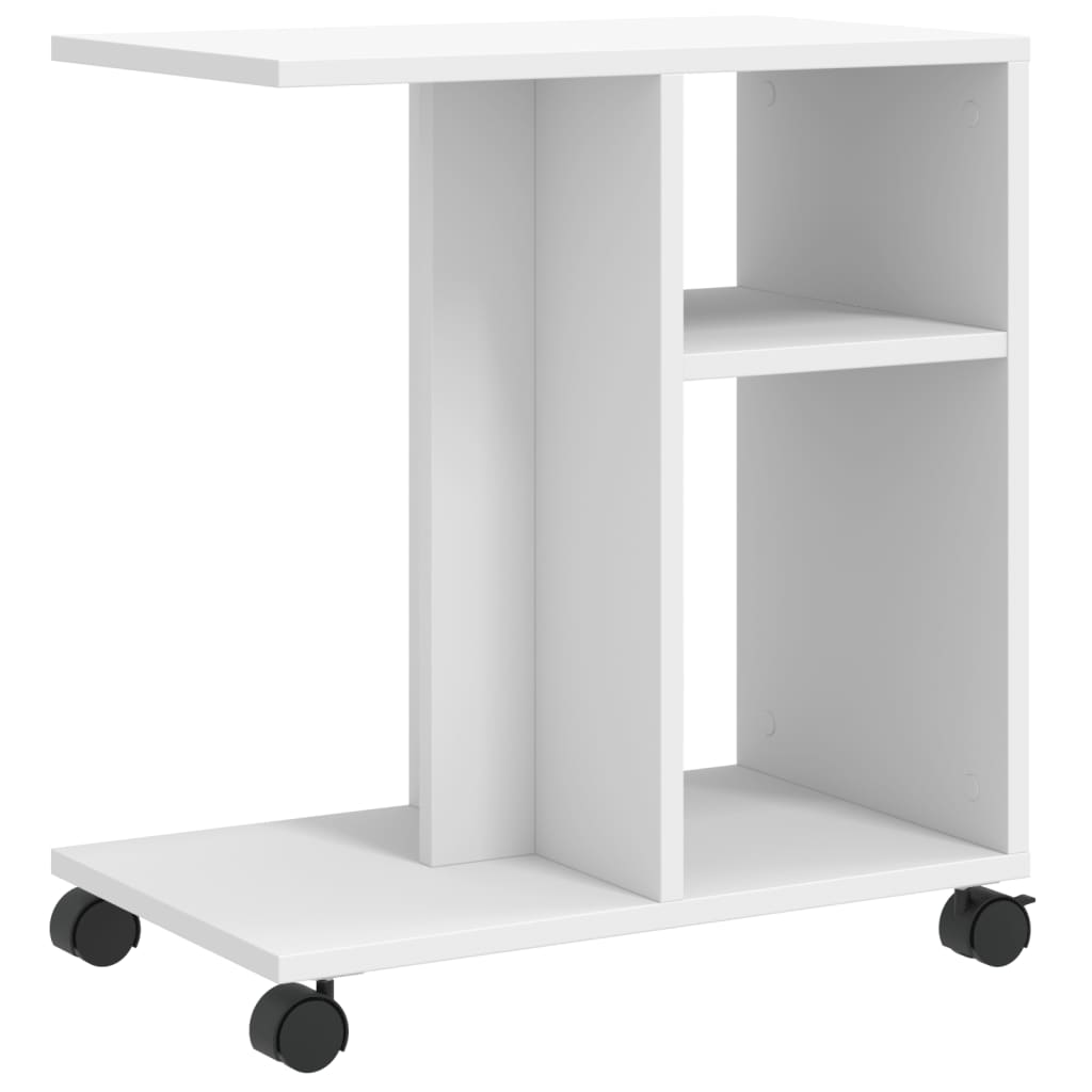 vidaXL Table d'appoint avec roues blanc 50x30x55 cm bois d'ingénierie