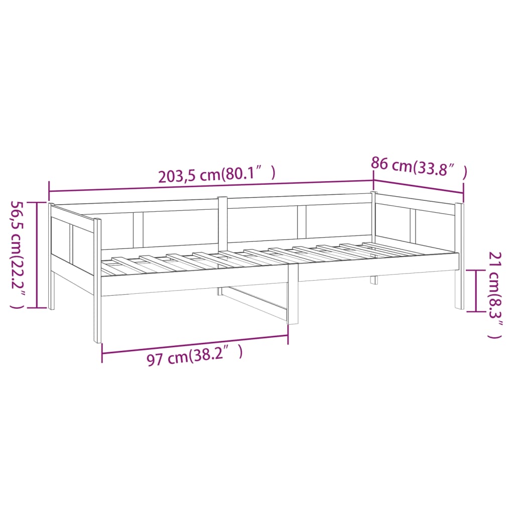 vidaXL Lit de jour sans matelas marron miel bois pin massif 80x200 cm