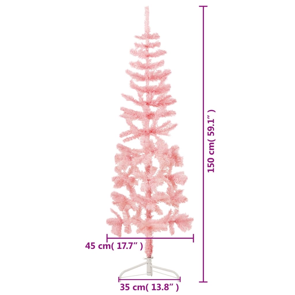 vidaXL Demi sapin de Noël artificiel mince avec support Rose 150 cm