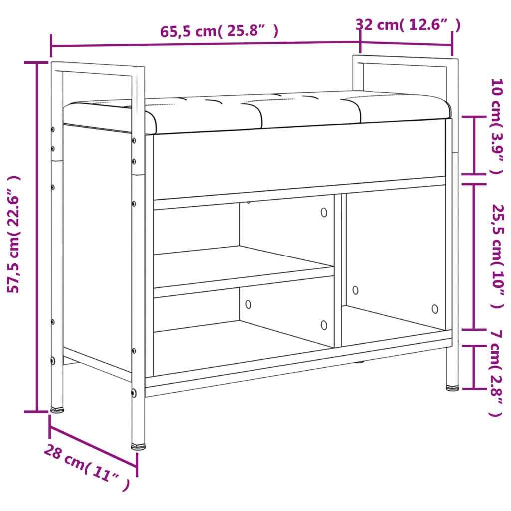 vidaXL Banc à chaussures chêne sonoma 65,5x32x57,5cm bois d'ingénierie