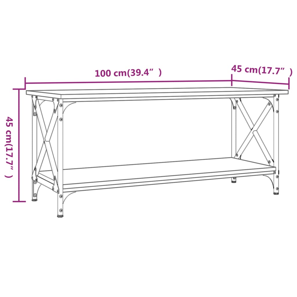 vidaXL Table basse Noir 100x45x45 cm Bois d'ingénierie et fer