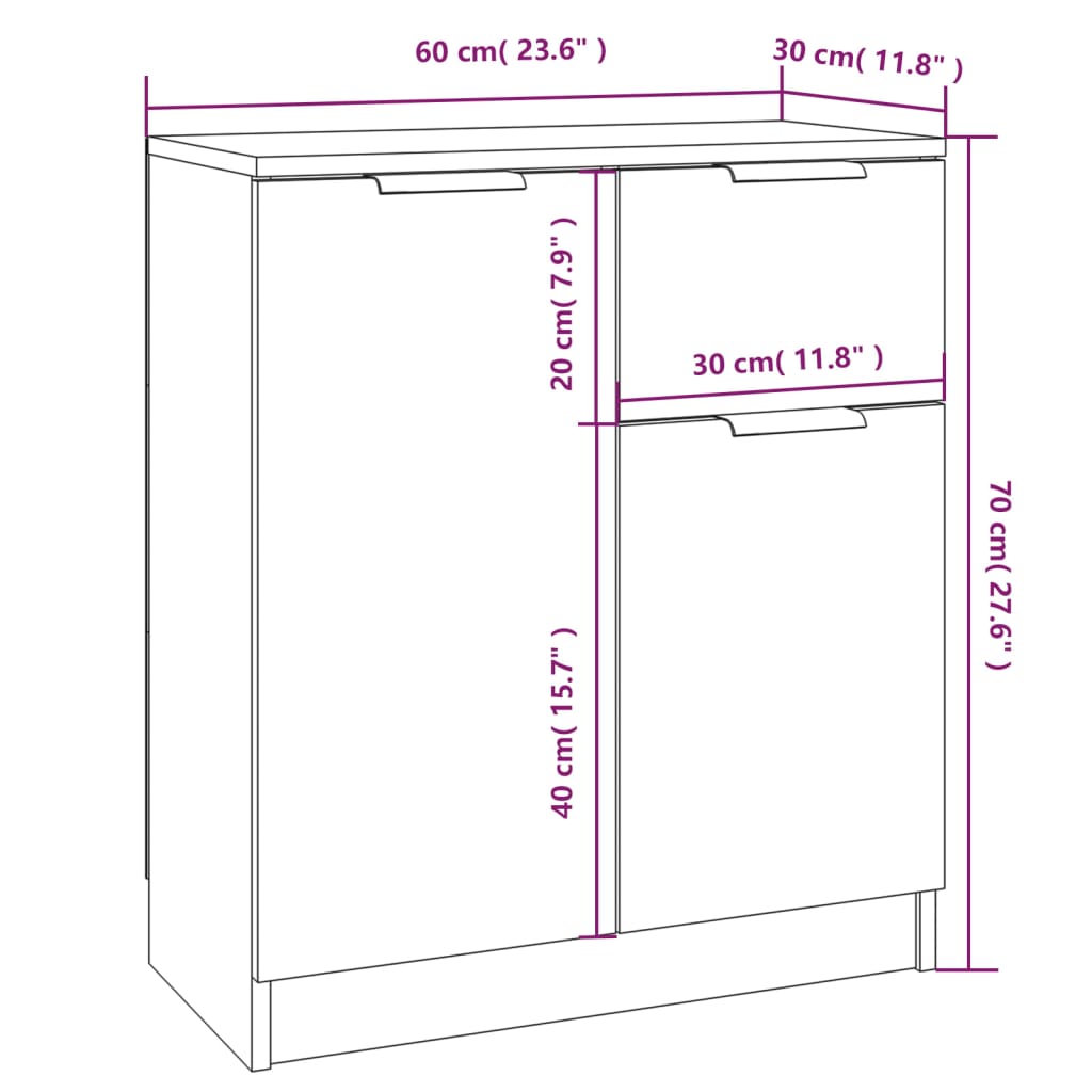 vidaXL Buffets 2 pcs blanc 60x30x70 cm Bois d'ingénierie