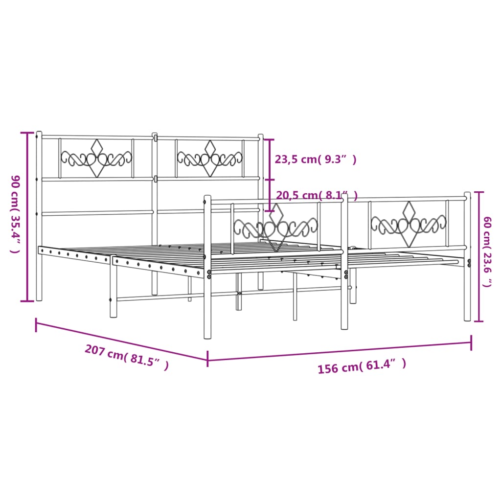 vidaXL Cadre de lit métal sans matelas avec pied de lit noir 150x200cm