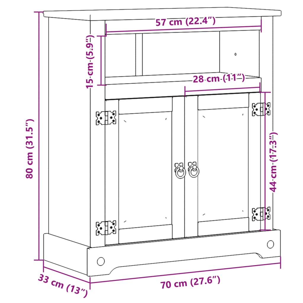 vidaXL Armoire de salle de bain Corona 70x33x80 cm bois de pin massif