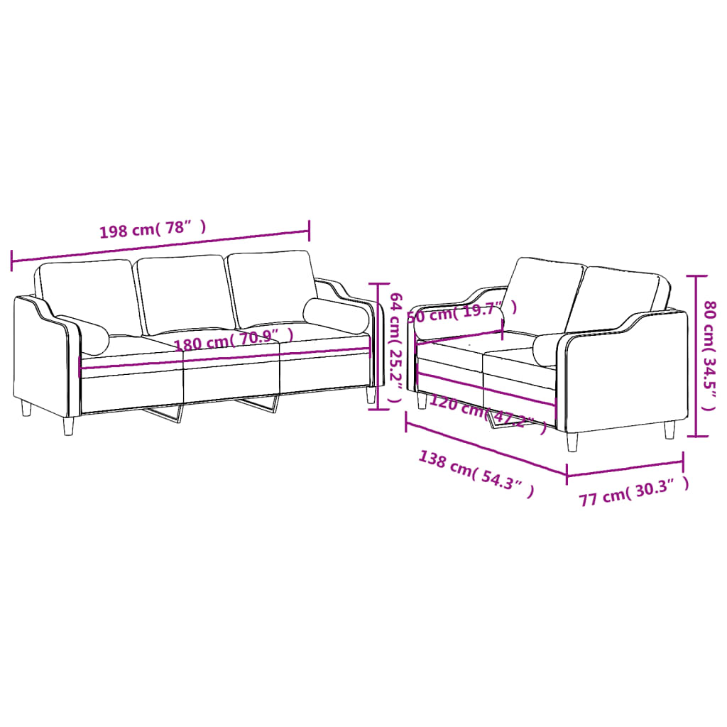 vidaXL Ensemble de canapés 2 pcs avec coussins marron tissu