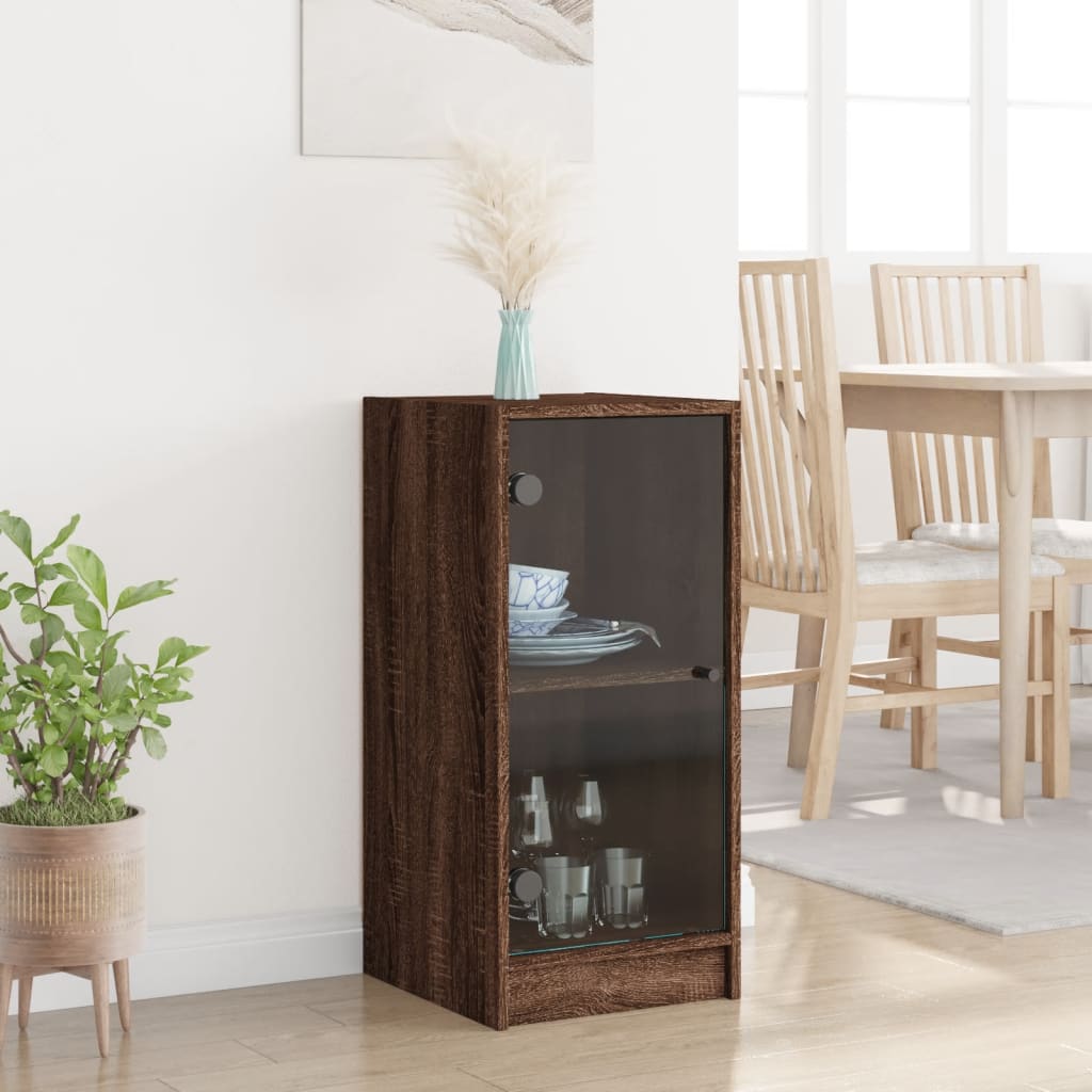 vidaXL Armoire latérale avec portes en verre chêne marron 35x37x75,5cm