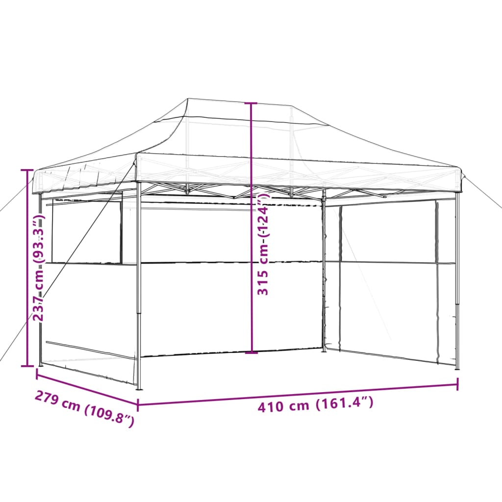 vidaXL Tente de réception pliable escamotable 3 parois latérales noir