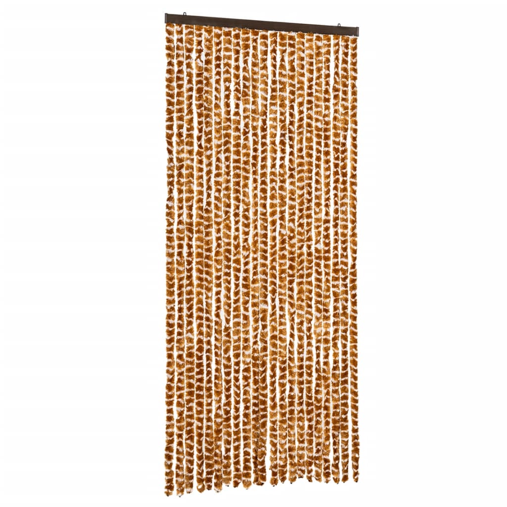vidaXL Rideau anti-mouches ocre et blanc 90x200 cm chenille