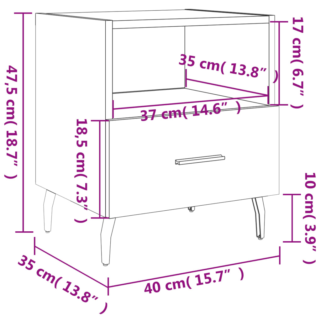 vidaXL Table de chevet chêne fumé 40x35x47,5 cm bois d’ingénierie