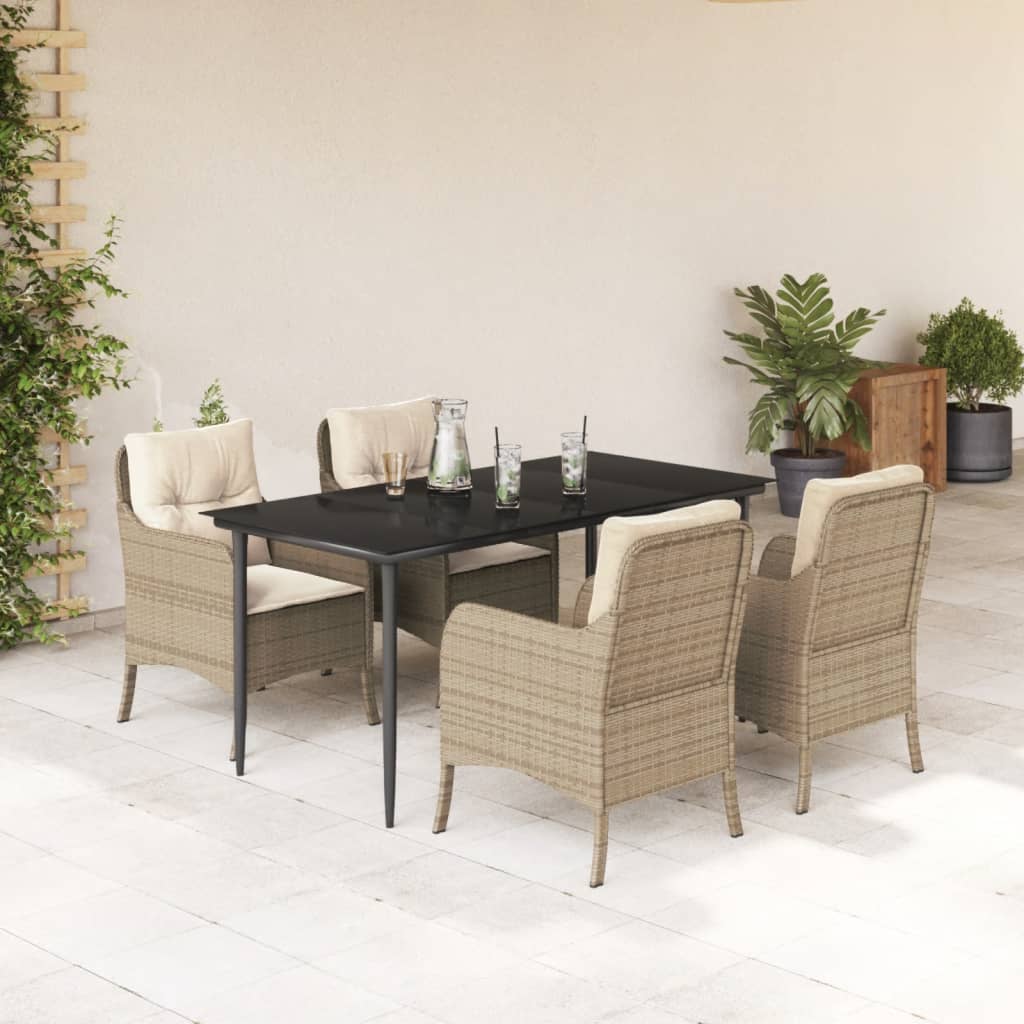 vidaXL Ensemble à manger de jardin avec coussins 5pcs Beige poly rotin