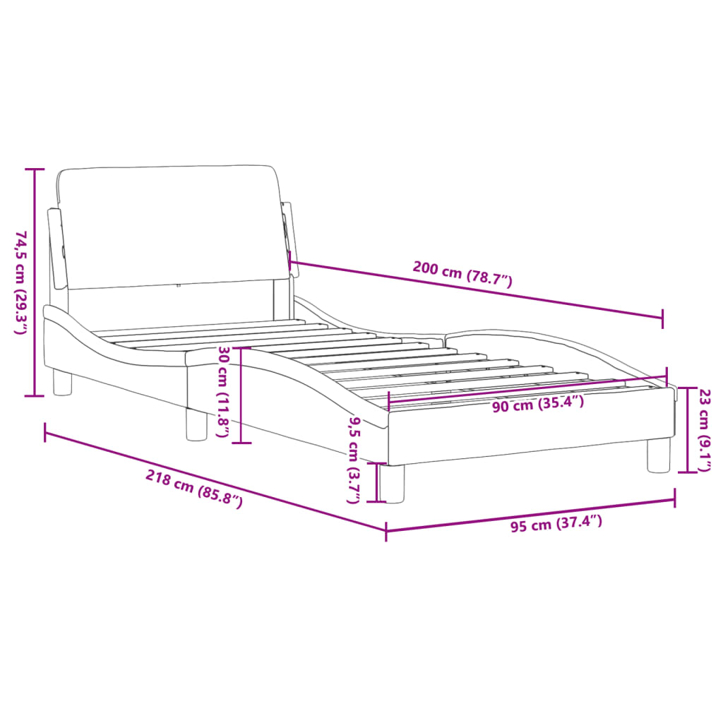 vidaXL Cadre de lit avec tête de lit blanc et noir 90x200cm similicuir