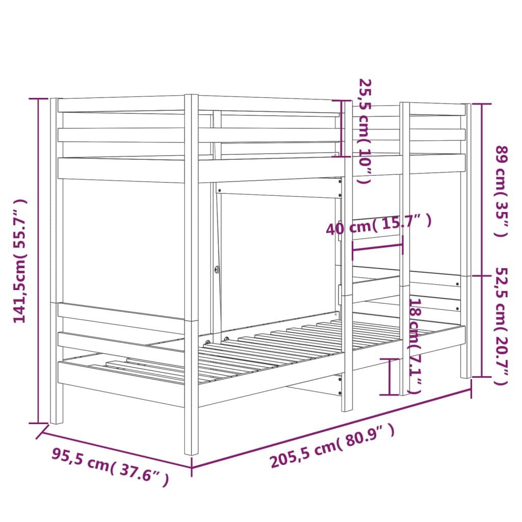 vidaXL Lit superposé sans matelas 90x200 cm bois de pin massif