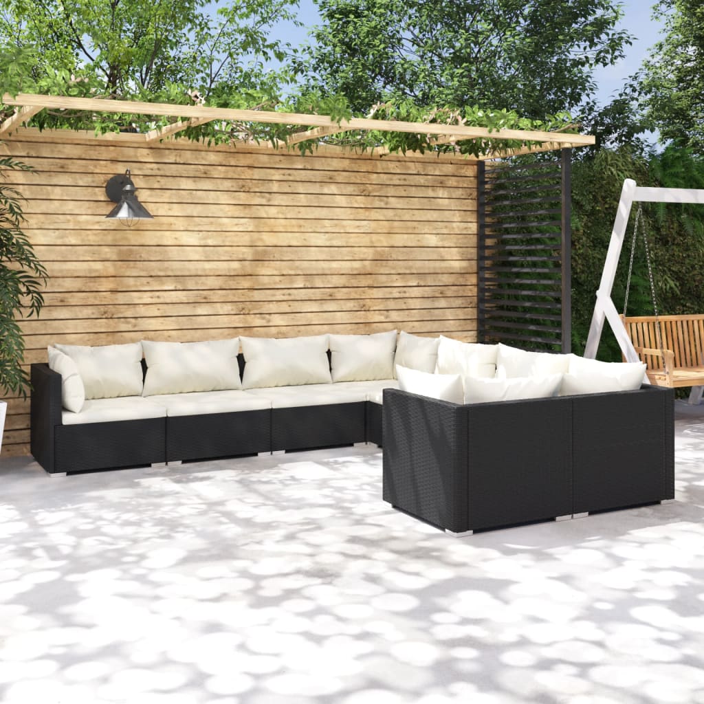 vidaXL Salon de jardin 8 pcs avec coussins Résine tressée Noir