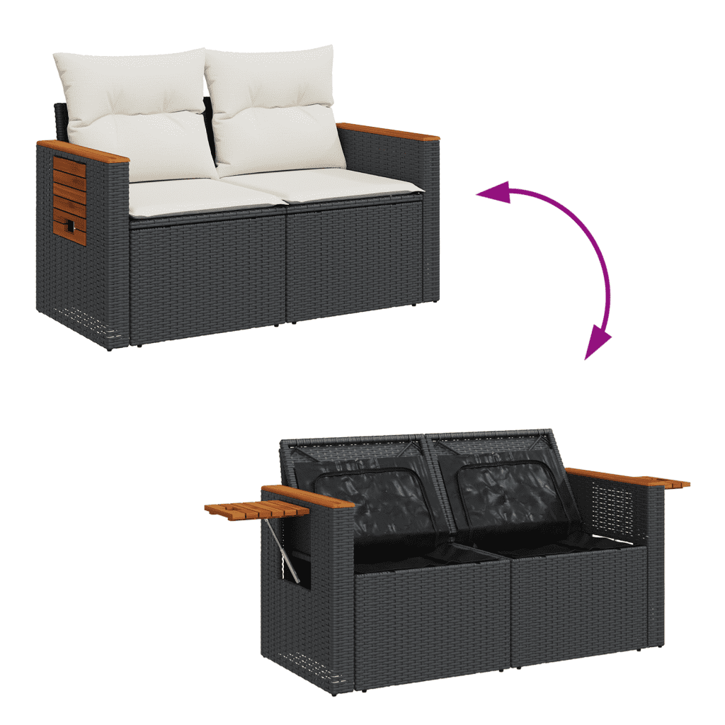 vidaXL Salon de jardin 6 pcs avec coussins noir résine tressée