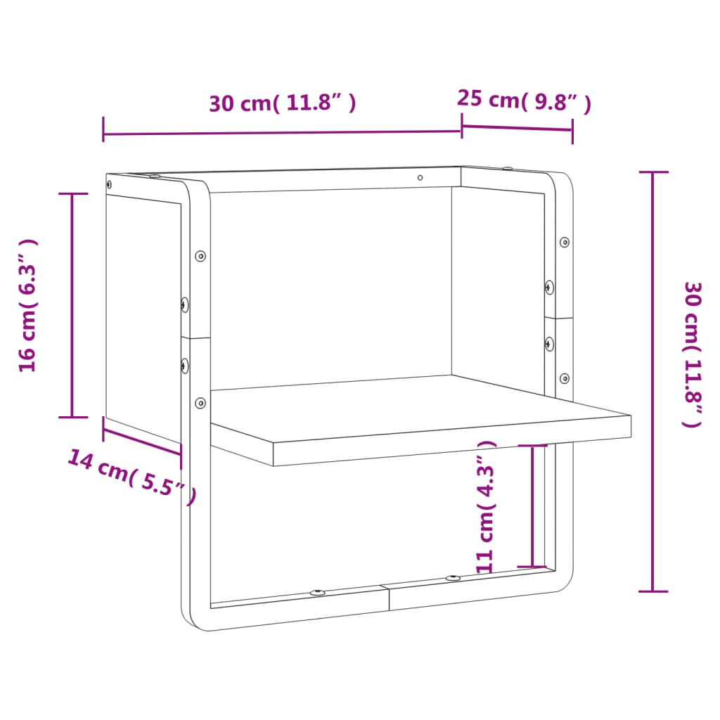 vidaXL Étagère murale avec barre sonoma gris 30x25x30 cm