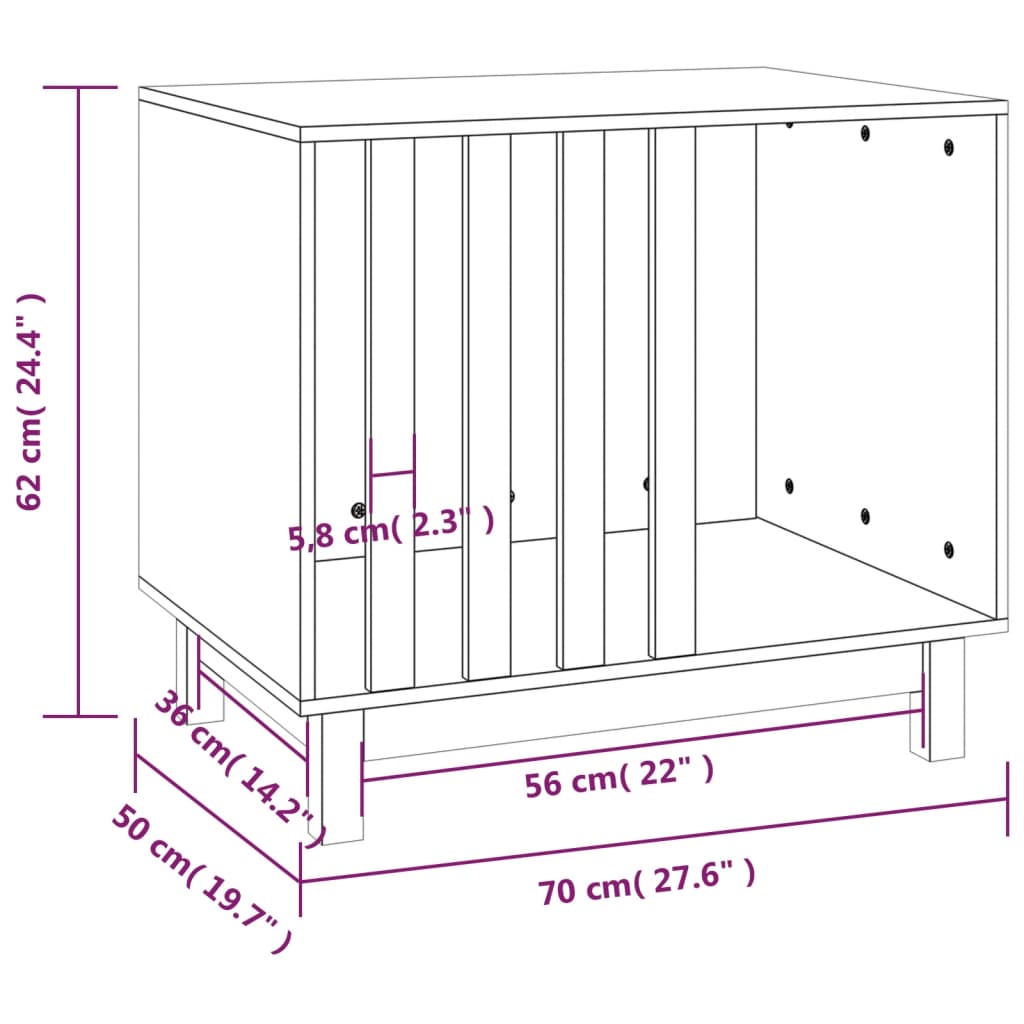 vidaXL Niche pour chien Gris 70x50x62 cm Bois de pin massif