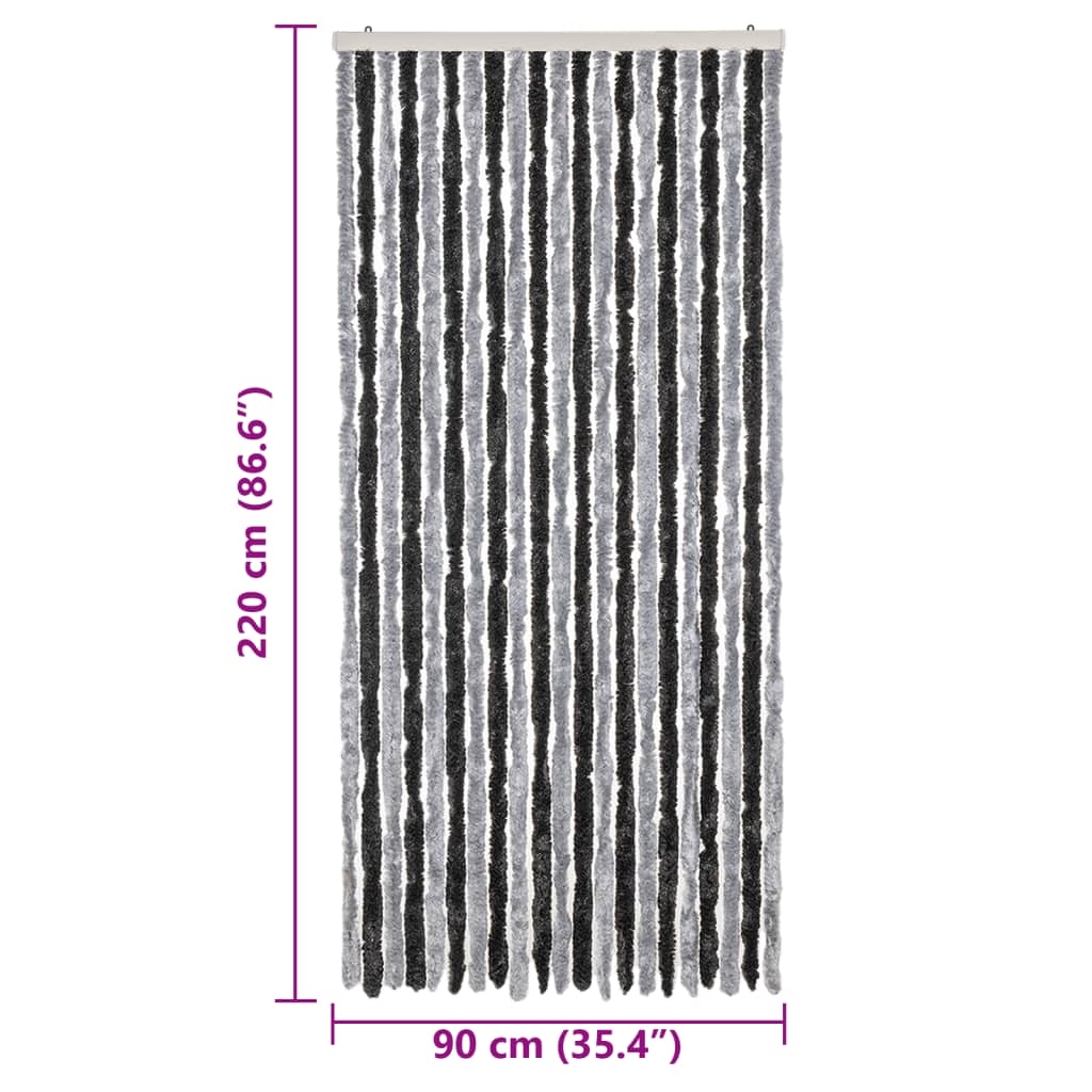 vidaXL Rideau anti-mouches gris et noir 90x220 cm chenille